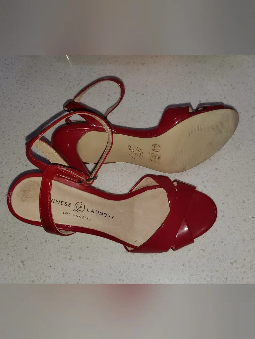 Chinese Laundry Glossy Red Crisscross Ankle-Strap Heels